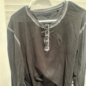 Men's LS Henley.  Black.  XL